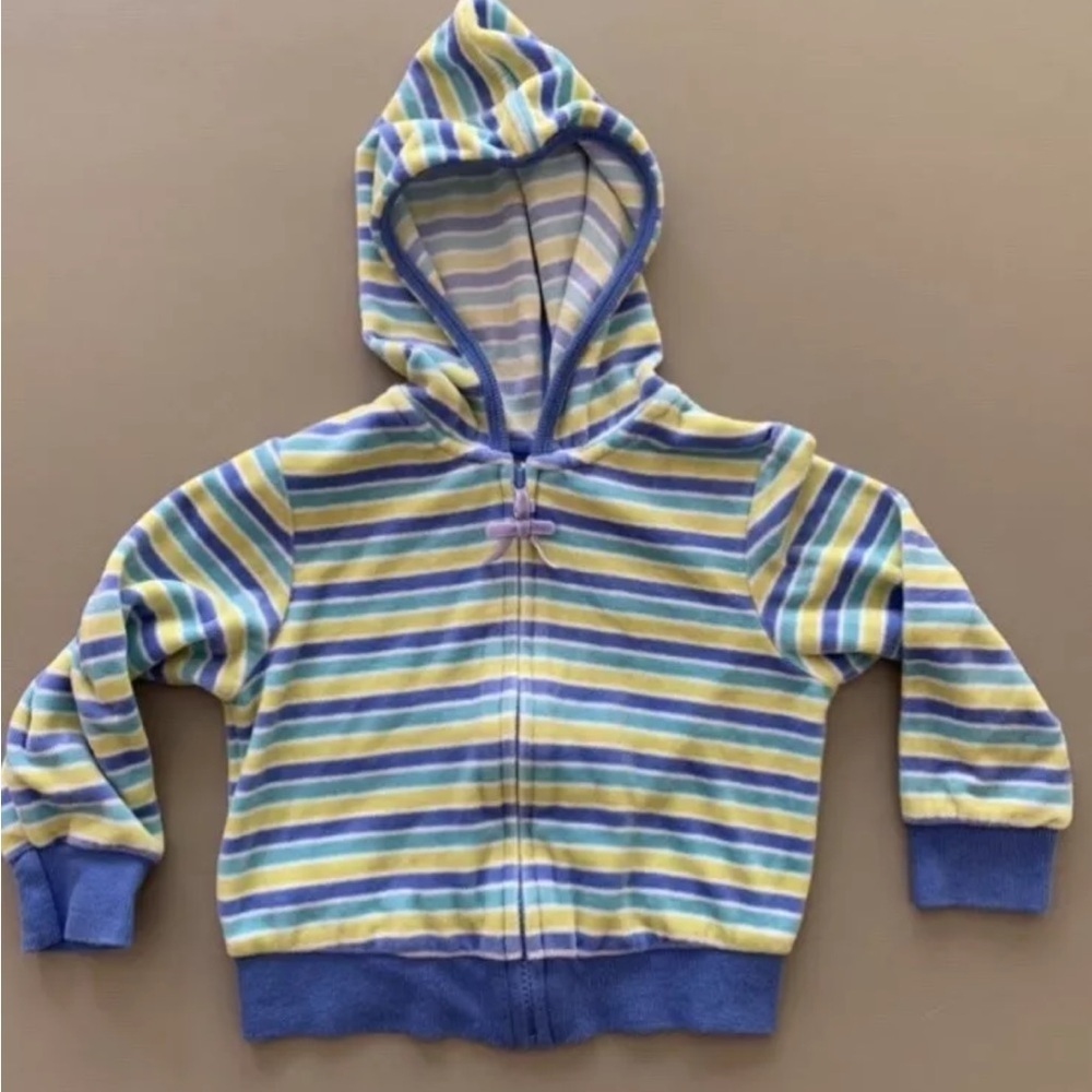 Gymboree Velvet Hoodie Full Zip Girls Size 4 Lavender Yellow Striped Vintage Y2K